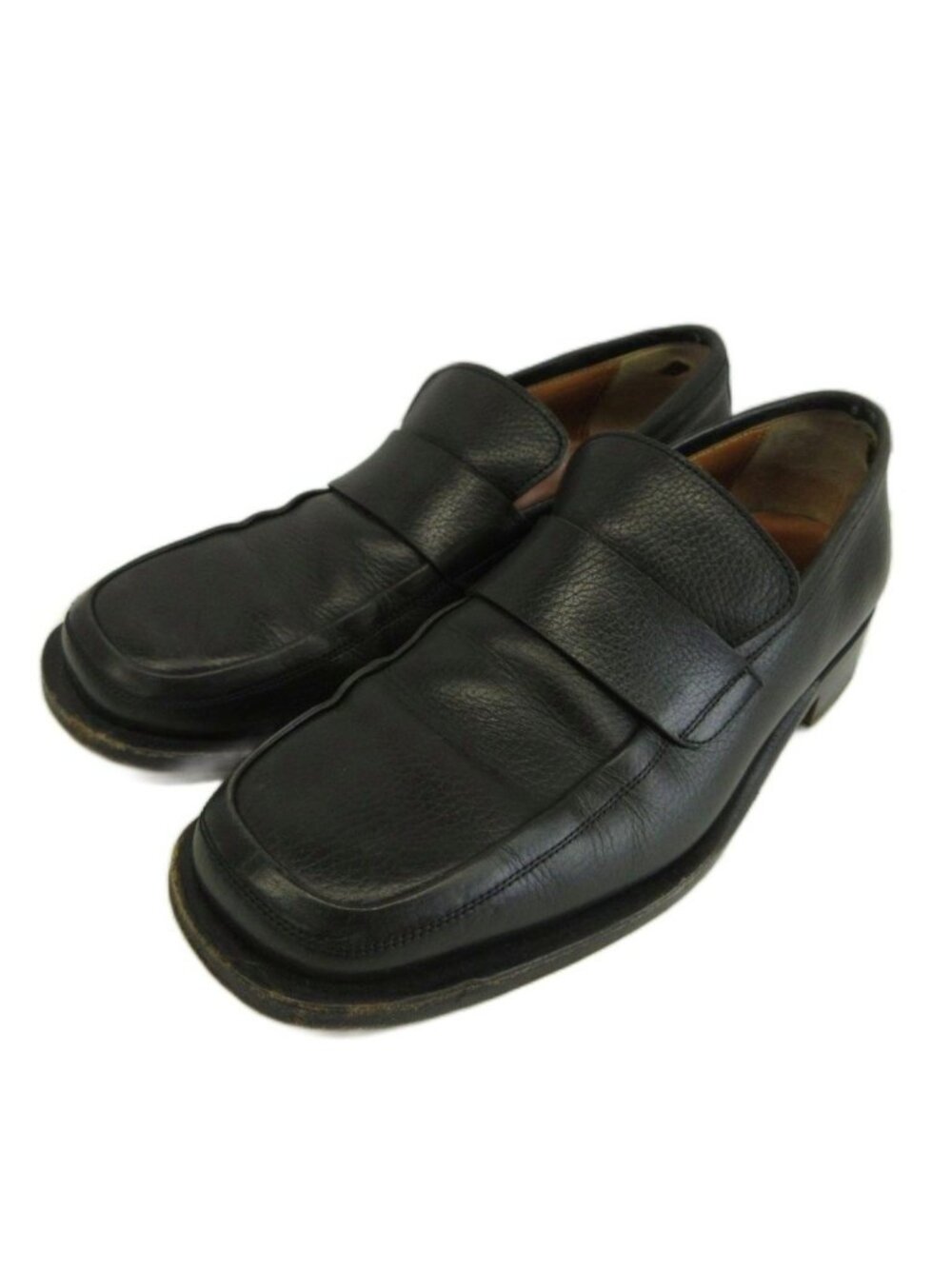 Hermes Coin Loafers Slip-on Leather Shoes Square Toe Black